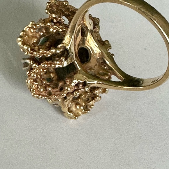 Vintage Natural Green Turquoise Diamond 14K Gold Cluster Ring